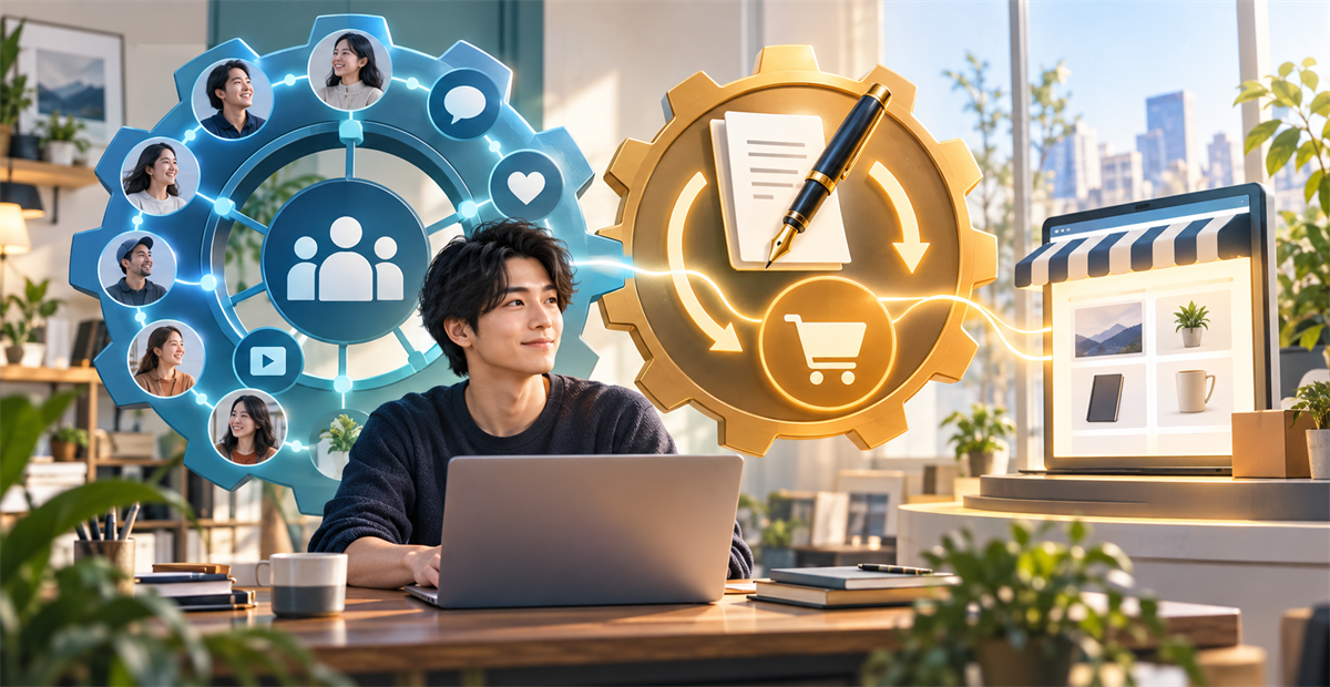 noteのコンテンツ販売に必要な集客とセールスライティングのイメージ